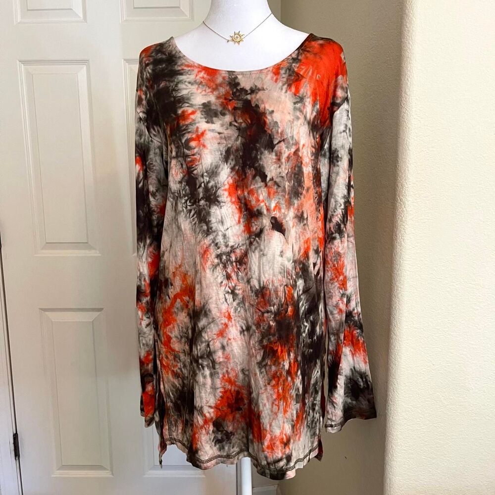 NWT Yak & Yeti Black/White/Red Tie Dye Long Sleeve Shirt - size large